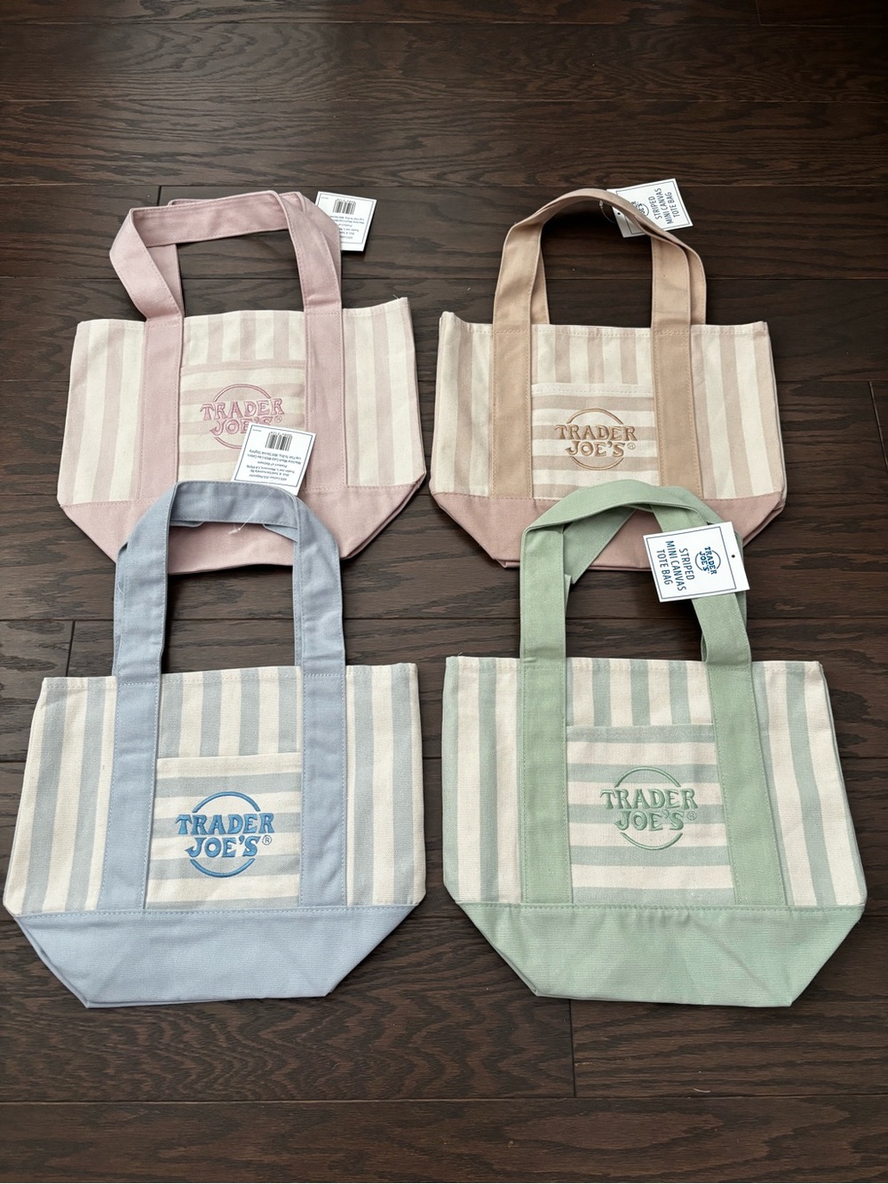 New - Trader Joe’s Mini Pastel Stripe Tote Bag Limited Edition Set of 4